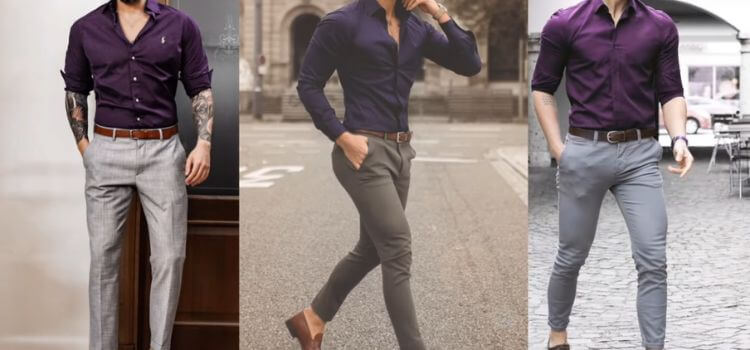 Purple Shirt with Grey Pants