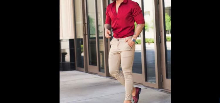 Khaki Pants with Red T-Shirt